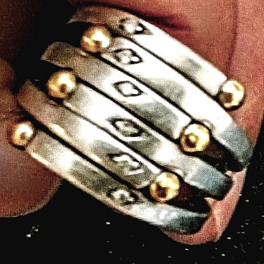 ROSS-SIMONS STERLING SILVER, 18KT GOLD & DIAMOND BAND RING